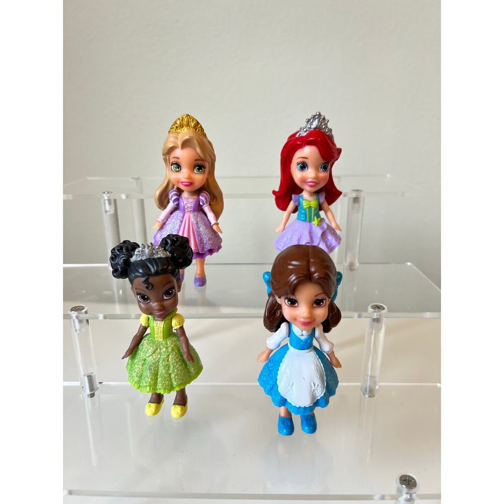 Disney Princess Mini Doll Lot with Ariel, Belle, Tiana and Rapunzel Cake Topper